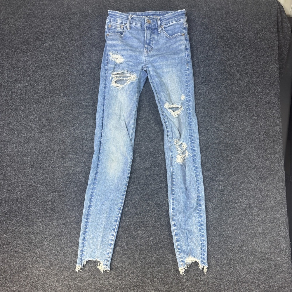 American Eagle Outfitters Jegging Jeans Womens 00 Blue Denim Stretch Distressed